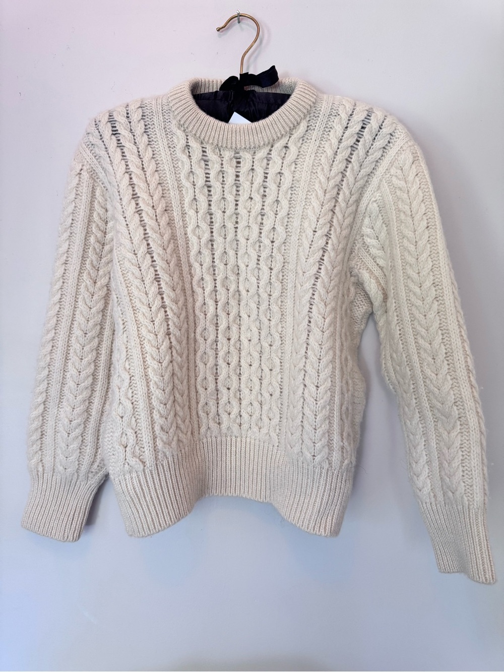 Vintage St Michael Classic British Wool Cable Knit Crewneck Sweater in Ecru